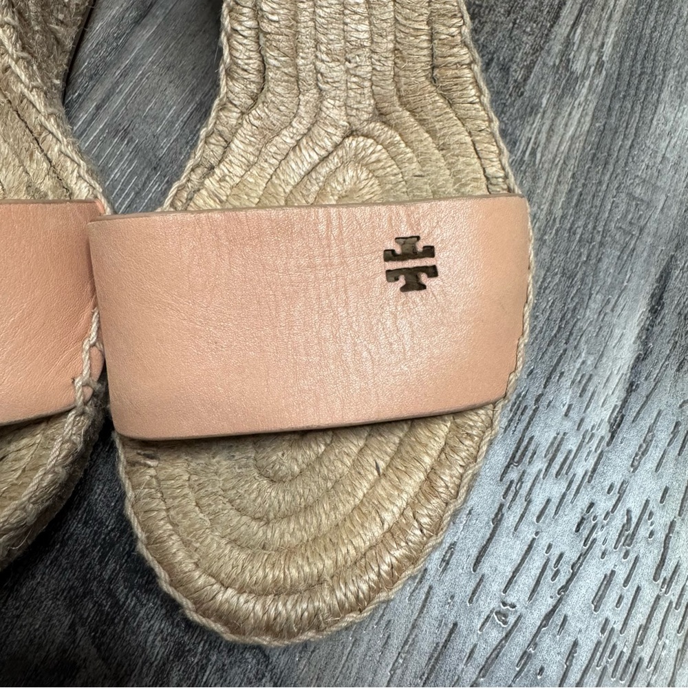 Tory Burch Bima 2 Espadrille Wedge Leather Strap Sandals Size 7 - Picture 9 of 11
